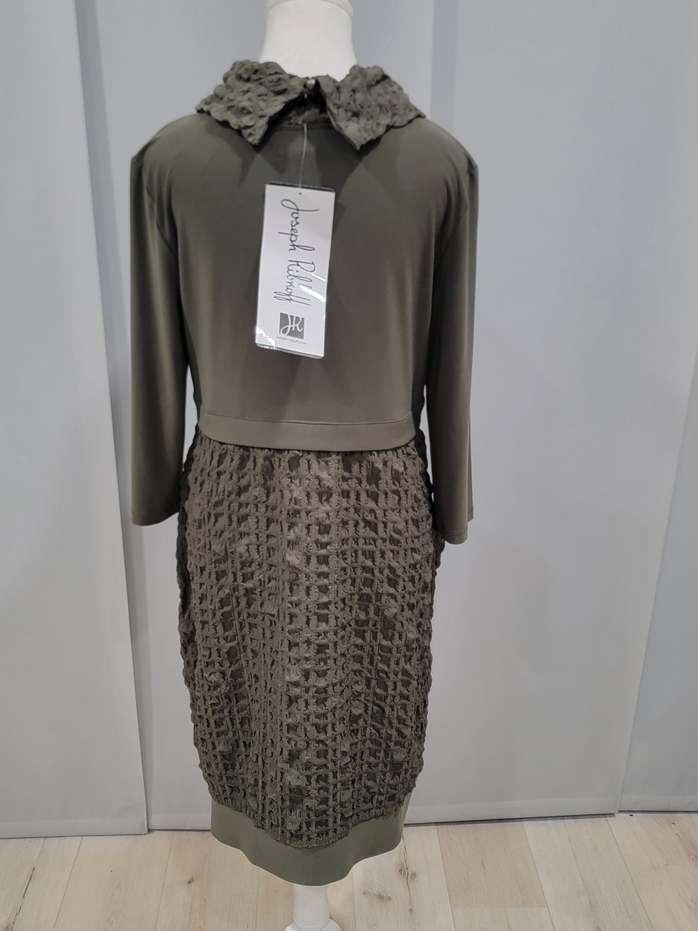 Joseph Ribkoff Olive Green Midi Dress with Textured Skirt - Picture 7 of 10